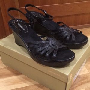 Naturalizer black leather wedge sandal.